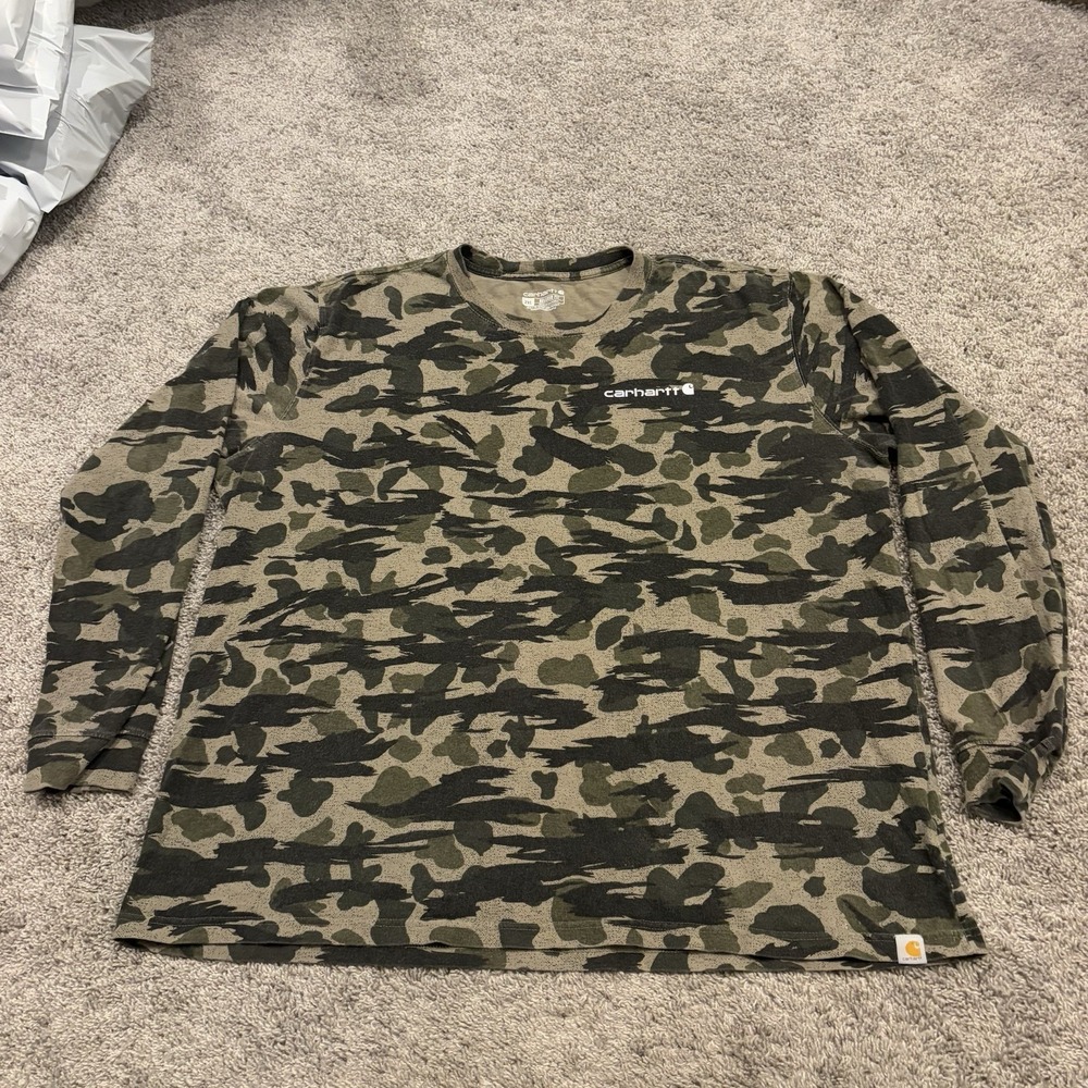 Carhartt Shirt Mens 2XL XXL Brown Camo Heavyweight Long Sleeve T-shirt Cotton